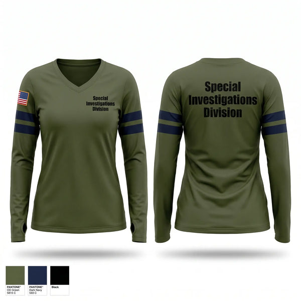 Womens Long Sleeve Vneck Shirt, Special Investigations Division, Police, Teamtime, Team time, sublimation, custom sports apparel, team uniforms, spirit wear, spiritwear, sports uniforms, custom shirts, team store, custom team store, fundraiser sports, apparel fundraiser