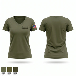 Womens Short Sleeve Vneck Shirt, Greenwood TWP Fire, Fire Department, Teamtime, Team time, sublimation, custom sports apparel, team uniforms, spirit wear, spiritwear, sports uniforms, custom shirts, team store, custom team store, fundraiser sports, apparel fundraiser