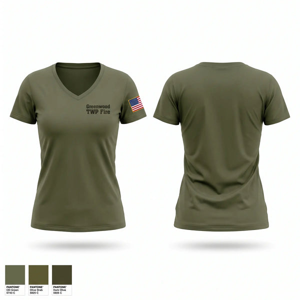 Womens Short Sleeve Vneck Shirt, Greenwood TWP Fire, Fire Department, Teamtime, Team time, sublimation, custom sports apparel, team uniforms, spirit wear, spiritwear, sports uniforms, custom shirts, team store, custom team store, fundraiser sports, apparel fundraiser