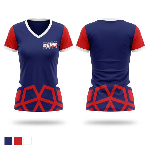Womens Short Sleeve Vneck Shirt, NC LADY GEMS, Women's Basketball, Teamtime, Team time, sublimation, custom sports apparel, team uniforms, spirit wear, spiritwear, sports uniforms, custom shirts, team store, custom team store, fundraiser sports, apparel fundraiser