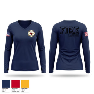 Womens Long Sleeve Vneck Shirt, Lawson Fire, Fire Department, Teamtime, Team time, sublimation, custom sports apparel, team uniforms, spirit wear, spiritwear, sports uniforms, custom shirts, team store, custom team store, fundraiser sports, apparel fundraiser