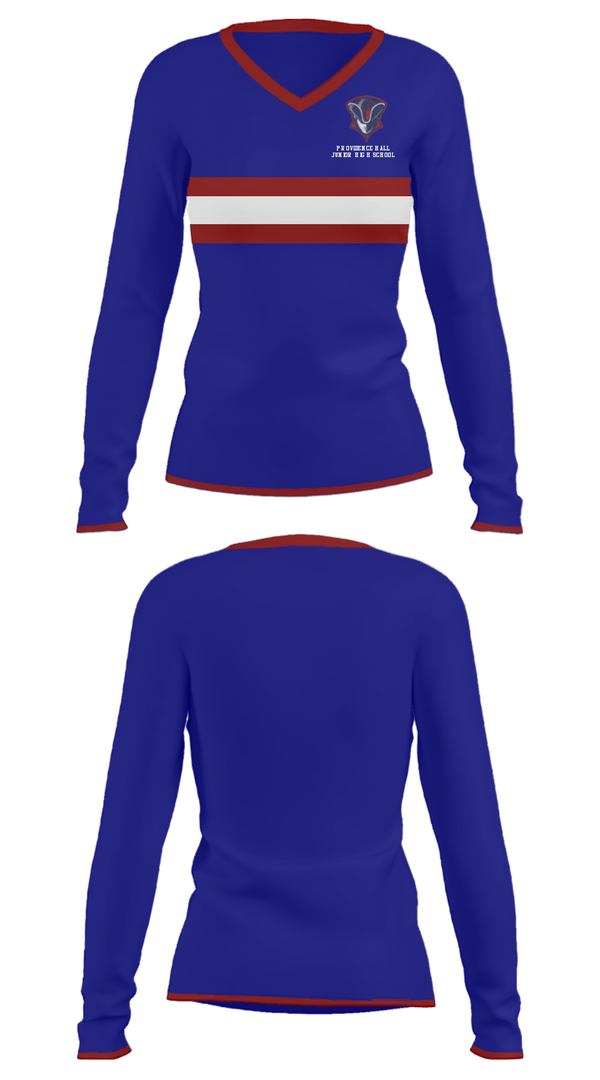 Women's Long Sleeve Vneck Shirt, Providence Hall Junior High School, Spirit Store, Teamtime, Team time, sublimation, custom sports apparel, team uniforms, spirit wear, spiritwear, sports uniforms, custom shirts, team store, custom team store, fundraiser sports, apparel fundraiser