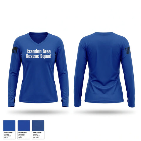 Womens Long Sleeve Vneck Shirt, Crandon Area Rescue Squad, EMS/EMT, Teamtime, Team time, sublimation, custom sports apparel, team uniforms, spirit wear, spiritwear, sports uniforms, custom shirts, team store, custom team store, fundraiser sports, apparel fundraiser