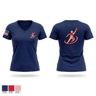 Womens Short Sleeve Vneck Shirt, Northeast Lauderdale Trojans NJROTC, Navy, Teamtime, Team time, sublimation, custom sports apparel, team uniforms, spirit wear, spiritwear, sports uniforms, custom shirts, team store, custom team store, fundraiser sports, apparel fundraiser