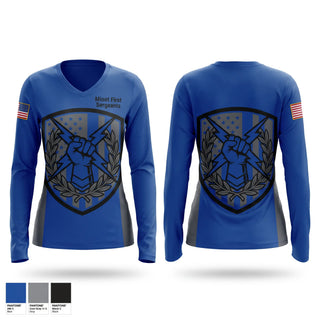 Womens Long Sleeve Vneck Shirt, Minot First Sergeants, Air Force, Teamtime, Team time, sublimation, custom sports apparel, team uniforms, spirit wear, spiritwear, sports uniforms, custom shirts, team store, custom team store, fundraiser sports, apparel fundraiser
