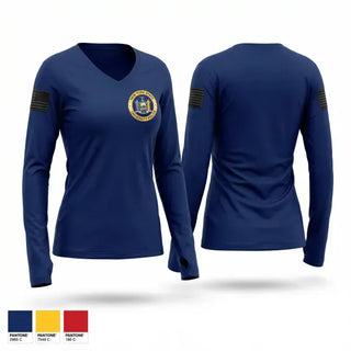 Womens Long Sleeve Vneck Shirt, New York State University Police at Stonybrook, Police, Teamtime, Team time, sublimation, custom sports apparel, team uniforms, spirit wear, spiritwear, sports uniforms, custom shirts, team store, custom team store, fundraiser sports, apparel fundraiser