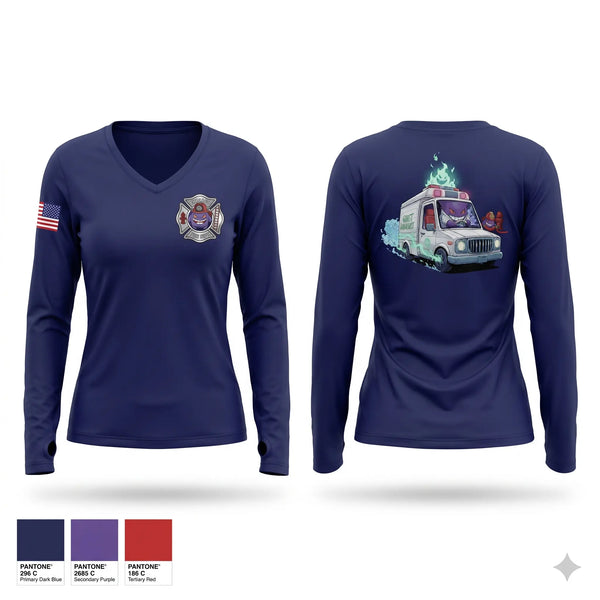 Womens Long Sleeve Vneck Shirt, Chicago Fire Department, Fire Department, Teamtime, Team time, sublimation, custom sports apparel, team uniforms, spirit wear, spiritwear, sports uniforms, custom shirts, team store, custom team store, fundraiser sports, apparel fundraiser
