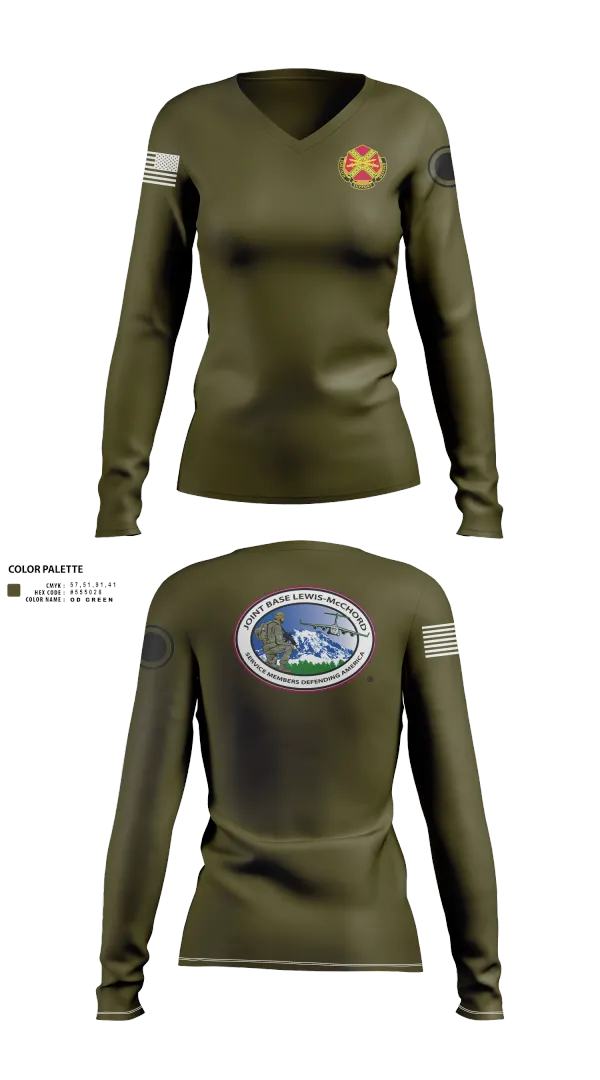 Womens Long Sleeve Vneck Shirt, JBLM GARRISON, Army, Teamtime, Team time, sublimation, custom sports apparel, team uniforms, spirit wear, spiritwear, sports uniforms, custom shirts, team store, custom team store, fundraiser sports, apparel fundraiser