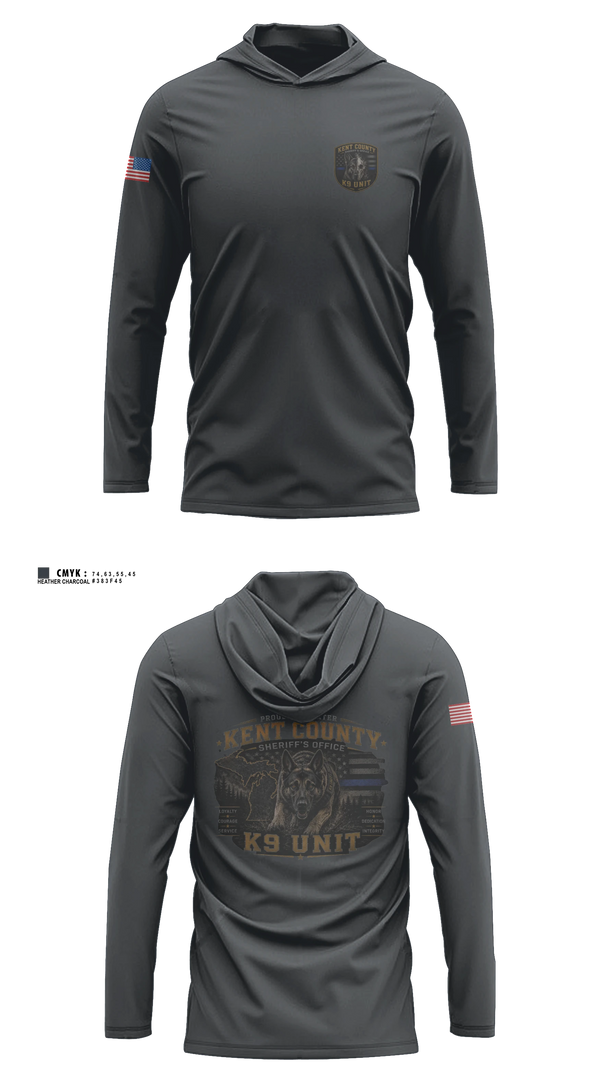 Long Sleeve Performance Shirt with hood, KCSO K9, Police, Teamtime, Team time, sublimation, custom sports apparel, team uniforms, spirit wear, spiritwear, sports uniforms, custom shirts, team store, custom team store, fundraiser sports, apparel fundraiser