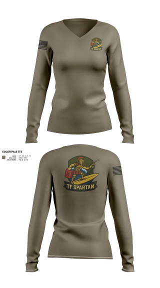 Womens Long Sleeve Vneck Shirt, Task Force Spartan, , Teamtime, Team time, sublimation, custom sports apparel, team uniforms, spirit wear, spiritwear, sports uniforms, custom shirts, team store, custom team store, fundraiser sports, apparel fundraiser
