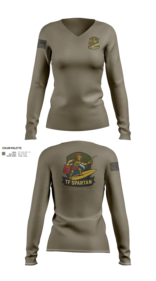 Womens Long Sleeve Vneck Shirt, Task Force Spartan, , Teamtime, Team time, sublimation, custom sports apparel, team uniforms, spirit wear, spiritwear, sports uniforms, custom shirts, team store, custom team store, fundraiser sports, apparel fundraiser