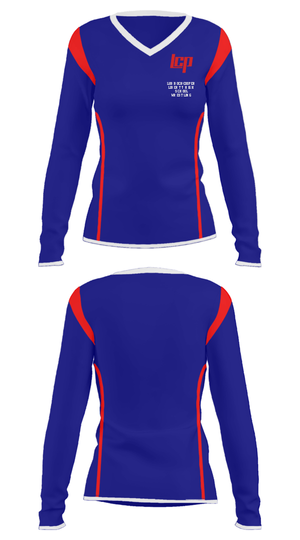 Women's Long Sleeve Vneck Shirt, Lubbock-Cooper Liberty High School Wrestling, Wrestling, Teamtime, Team time, sublimation, custom sports apparel, team uniforms, spirit wear, spiritwear, sports uniforms, custom shirts, team store, custom team store, fundraiser sports, apparel fundraiser