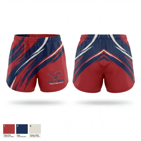 Womens Shorts, Plaza Park, Track & Field, Teamtime, Team time, sublimation, custom sports apparel, team uniforms, spirit wear, spiritwear, sports uniforms, custom shirts, team store, custom team store, fundraiser sports, apparel fundraiser