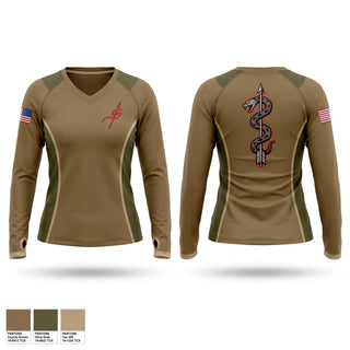 Womens Long Sleeve Vneck Shirt, Gunslinger, Army, Teamtime, Team time, sublimation, custom sports apparel, team uniforms, spirit wear, spiritwear, sports uniforms, custom shirts, team store, custom team store, fundraiser sports, apparel fundraiser