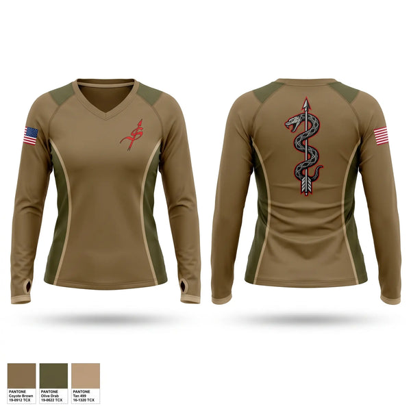 Womens Long Sleeve Vneck Shirt, Gunslinger, Army, Teamtime, Team time, sublimation, custom sports apparel, team uniforms, spirit wear, spiritwear, sports uniforms, custom shirts, team store, custom team store, fundraiser sports, apparel fundraiser
