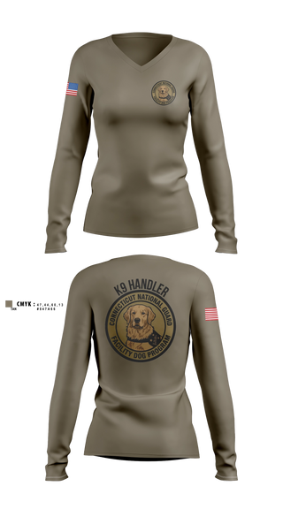Womens Long Sleeve Vneck Shirt, CTANG Therapy Dog Program, Army, Teamtime, Team time, sublimation, custom sports apparel, team uniforms, spirit wear, spiritwear, sports uniforms, custom shirts, team store, custom team store, fundraiser sports, apparel fundraiser