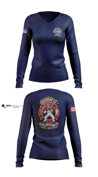 Womens Long Sleeve Vneck Shirt, Sherman County Fire District 1, Fire Department, Teamtime, Team time, sublimation, custom sports apparel, team uniforms, spirit wear, spiritwear, sports uniforms, custom shirts, team store, custom team store, fundraiser sports, apparel fundraiser