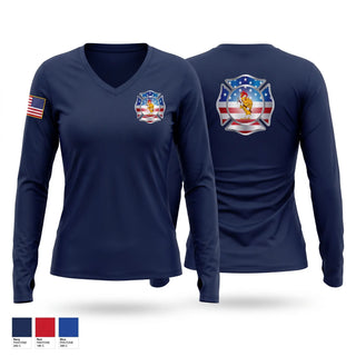 Womens Long Sleeve Vneck Shirt, Chickenbone Fire Department, Fire Department, Teamtime, Team time, sublimation, custom sports apparel, team uniforms, spirit wear, spiritwear, sports uniforms, custom shirts, team store, custom team store, fundraiser sports, apparel fundraiser