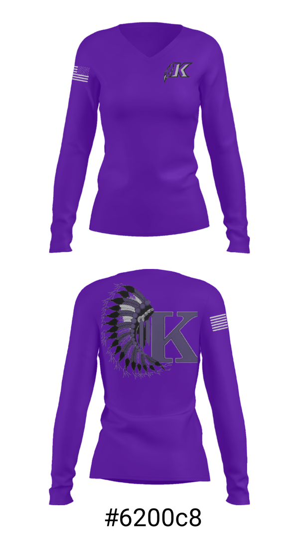 Women's Long Sleeve Vneck Shirt, Keokuk High School, Spirit Store, Teamtime, Team time, sublimation, custom sports apparel, team uniforms, spirit wear, spiritwear, sports uniforms, custom shirts, team store, custom team store, fundraiser sports, apparel fundraiser