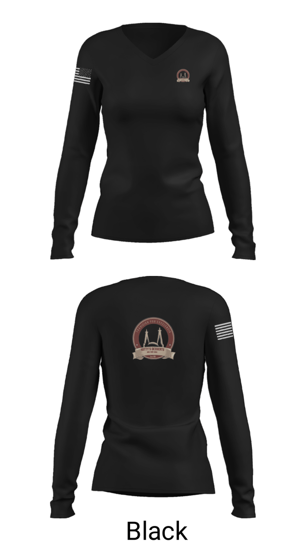 Women's Long Sleeve Vneck Shirt, Kattys Desserts, , Teamtime, Team time, sublimation, custom sports apparel, team uniforms, spirit wear, spiritwear, sports uniforms, custom shirts, team store, custom team store, fundraiser sports, apparel fundraiser