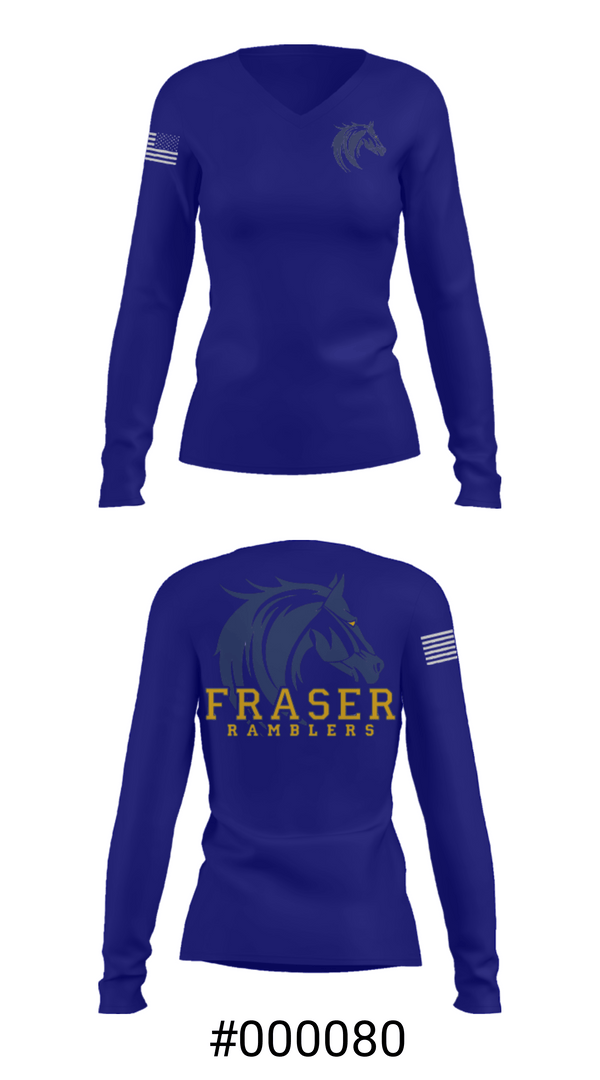 Women's Long Sleeve Vneck Shirt, Frazer High School, Spirit Store, Teamtime, Team time, sublimation, custom sports apparel, team uniforms, spirit wear, spiritwear, sports uniforms, custom shirts, team store, custom team store, fundraiser sports, apparel fundraiser