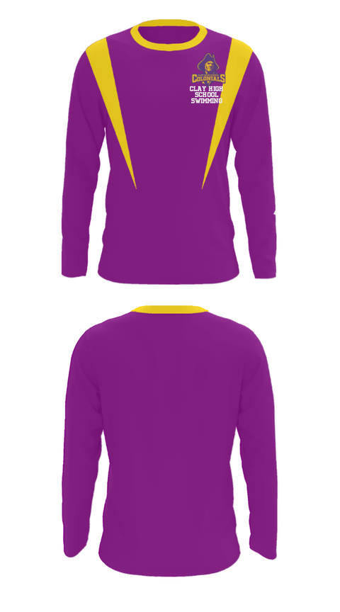 Long Sleeve Performance Shirt, Clay High School Swimming, Swimming, Teamtime, Team time, sublimation, custom sports apparel, team uniforms, spirit wear, spiritwear, sports uniforms, custom shirts, team store, custom team store, fundraiser sports, apparel fundraiser