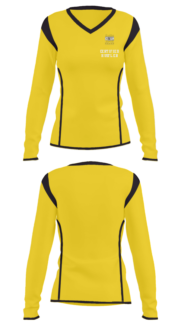 Women's Long Sleeve Vneck Shirt, Certified HustlerCertified Hustler, , Teamtime, Team time, sublimation, custom sports apparel, team uniforms, spirit wear, spiritwear, sports uniforms, custom shirts, team store, custom team store, fundraiser sports, apparel fundraiser