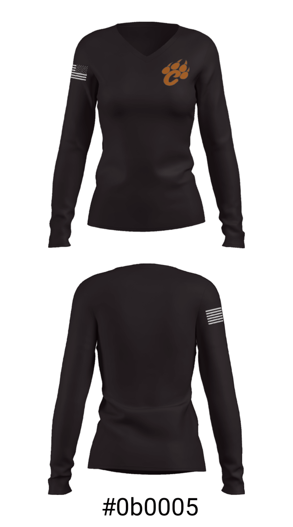 Women's Long Sleeve Vneck Shirt, South Crawford Elementary School, Spirit Store, Teamtime, Team time, sublimation, custom sports apparel, team uniforms, spirit wear, spiritwear, sports uniforms, custom shirts, team store, custom team store, fundraiser sports, apparel fundraiser