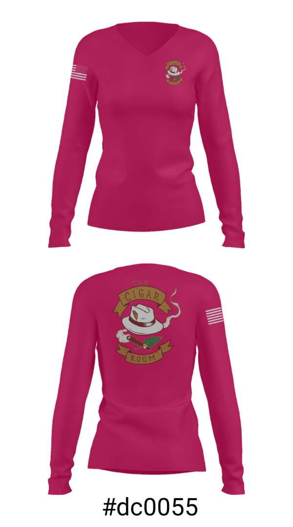 Women's Long Sleeve Vneck Shirt, The Cigar Room, , Teamtime, Team time, sublimation, custom sports apparel, team uniforms, spirit wear, spiritwear, sports uniforms, custom shirts, team store, custom team store, fundraiser sports, apparel fundraiser