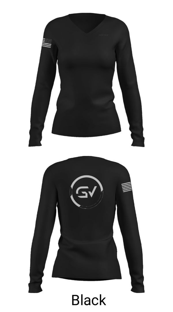 Women's Long Sleeve Vneck Shirt, Gainz-ville Training Facility, , Teamtime, Team time, sublimation, custom sports apparel, team uniforms, spirit wear, spiritwear, sports uniforms, custom shirts, team store, custom team store, fundraiser sports, apparel fundraiser