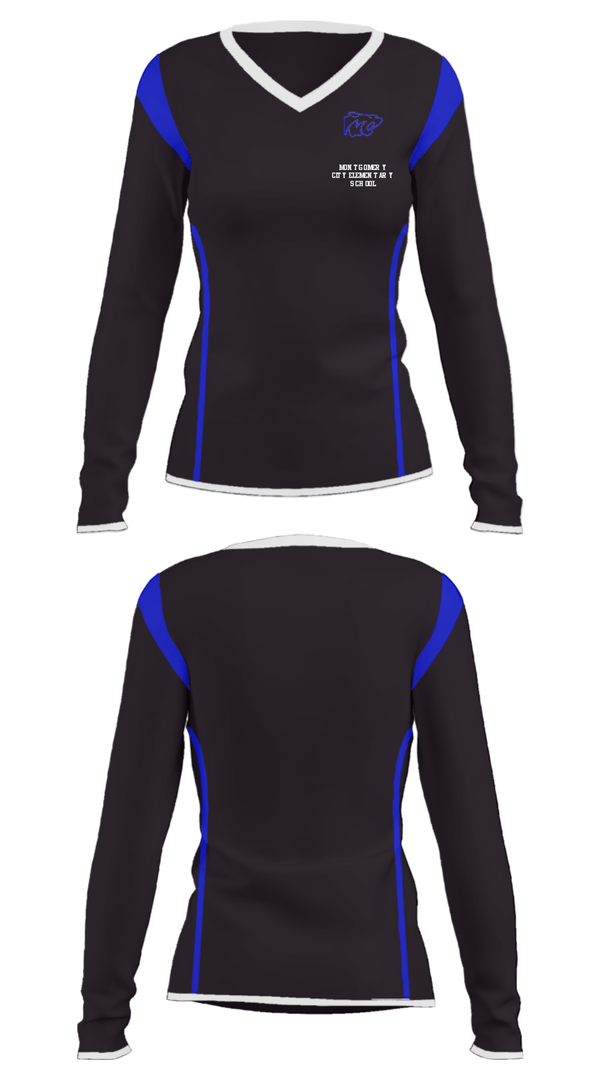Women's Long Sleeve Vneck Shirt, Montgomery City Elementary School, Spirit Store, Teamtime, Team time, sublimation, custom sports apparel, team uniforms, spirit wear, spiritwear, sports uniforms, custom shirts, team store, custom team store, fundraiser sports, apparel fundraiser