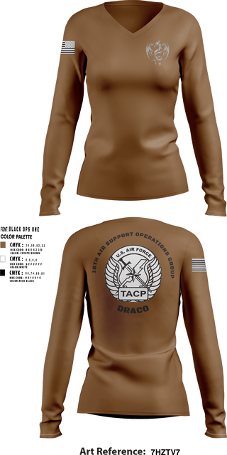 Women's Long Sleeve Vneck Shirt, 18th Air Support Operations Group, Air Force, Teamtime, Team time, sublimation, custom sports apparel, team uniforms, spirit wear, spiritwear, sports uniforms, custom shirts, team store, custom team store, fundraiser sports, apparel fundraiser