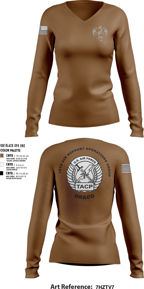 Women's Long Sleeve Vneck Shirt, 18th Air Support Operations Group, Air Force, Teamtime, Team time, sublimation, custom sports apparel, team uniforms, spirit wear, spiritwear, sports uniforms, custom shirts, team store, custom team store, fundraiser sports, apparel fundraiser