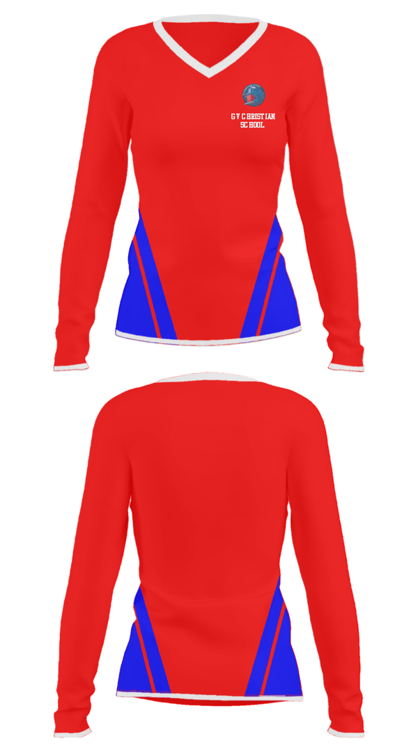 Women's Long Sleeve Vneck Shirt, GV Christian School, Spirit Store, Teamtime, Team time, sublimation, custom sports apparel, team uniforms, spirit wear, spiritwear, sports uniforms, custom shirts, team store, custom team store, fundraiser sports, apparel fundraiser