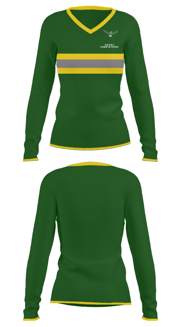 Women's Long Sleeve Vneck Shirt, Heritage Elementary School, Spirit Store, Teamtime, Team time, sublimation, custom sports apparel, team uniforms, spirit wear, spiritwear, sports uniforms, custom shirts, team store, custom team store, fundraiser sports, apparel fundraiser