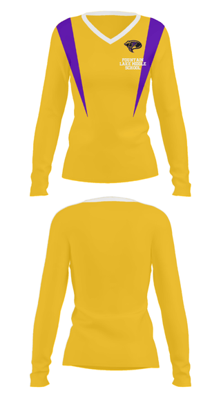 Women's Long Sleeve Vneck Shirt, Fountain Lake Middle School, Spirit Store, Teamtime, Team time, sublimation, custom sports apparel, team uniforms, spirit wear, spiritwear, sports uniforms, custom shirts, team store, custom team store, fundraiser sports, apparel fundraiser