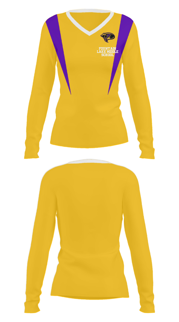 Women's Long Sleeve Vneck Shirt, Fountain Lake Middle School, Spirit Store, Teamtime, Team time, sublimation, custom sports apparel, team uniforms, spirit wear, spiritwear, sports uniforms, custom shirts, team store, custom team store, fundraiser sports, apparel fundraiser