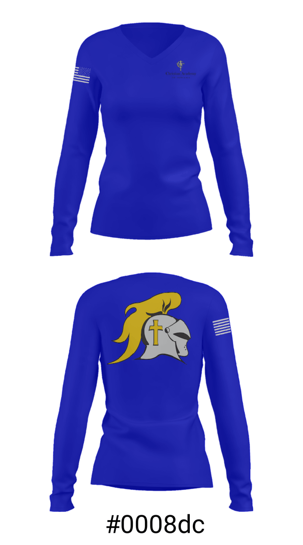 Women's Long Sleeve Vneck Shirt, Christian Academy of Indiana, Spirit Store, Teamtime, Team time, sublimation, custom sports apparel, team uniforms, spirit wear, spiritwear, sports uniforms, custom shirts, team store, custom team store, fundraiser sports, apparel fundraiser