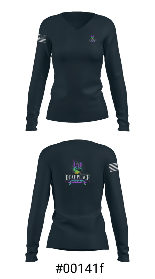 Women's Long Sleeve Vneck Shirt, DeafPeaceRockVlog, , Teamtime, Team time, sublimation, custom sports apparel, team uniforms, spirit wear, spiritwear, sports uniforms, custom shirts, team store, custom team store, fundraiser sports, apparel fundraiser
