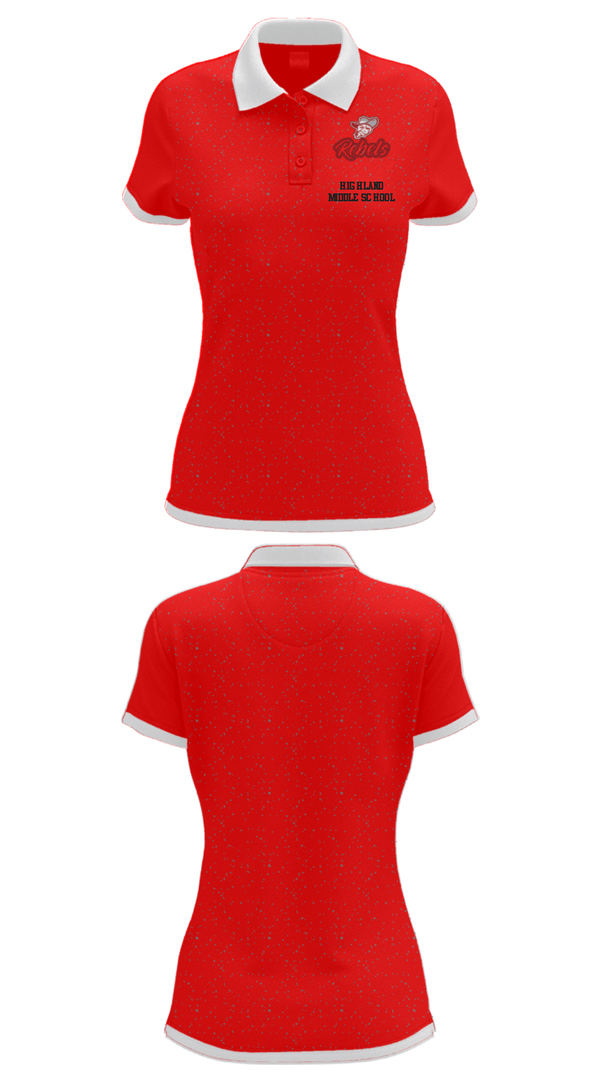 Women's Short Sleeve Performance Polo, Highland Middle School, Spirit Store, Teamtime, Team time, sublimation, custom sports apparel, team uniforms, spirit wear, spiritwear, sports uniforms, custom shirts, team store, custom team store, fundraiser sports, apparel fundraiser