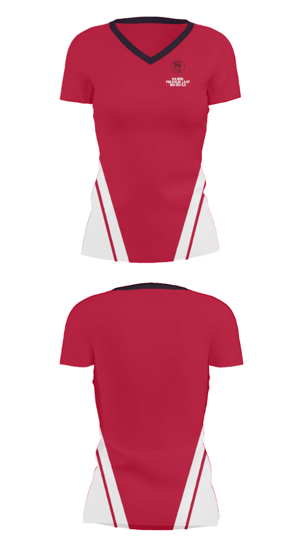 Women's Short Sleeve Vneck Shirt, Marion Franklin lady Red Devils, Women's Basketball, Teamtime, Team time, sublimation, custom sports apparel, team uniforms, spirit wear, spiritwear, sports uniforms, custom shirts, team store, custom team store, fundraiser sports, apparel fundraiser