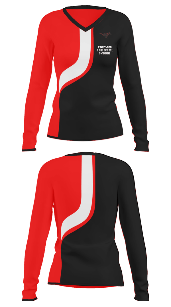 Women's Long Sleeve Vneck Shirt, Edgewood High School Swimming, Swimming, Teamtime, Team time, sublimation, custom sports apparel, team uniforms, spirit wear, spiritwear, sports uniforms, custom shirts, team store, custom team store, fundraiser sports, apparel fundraiser