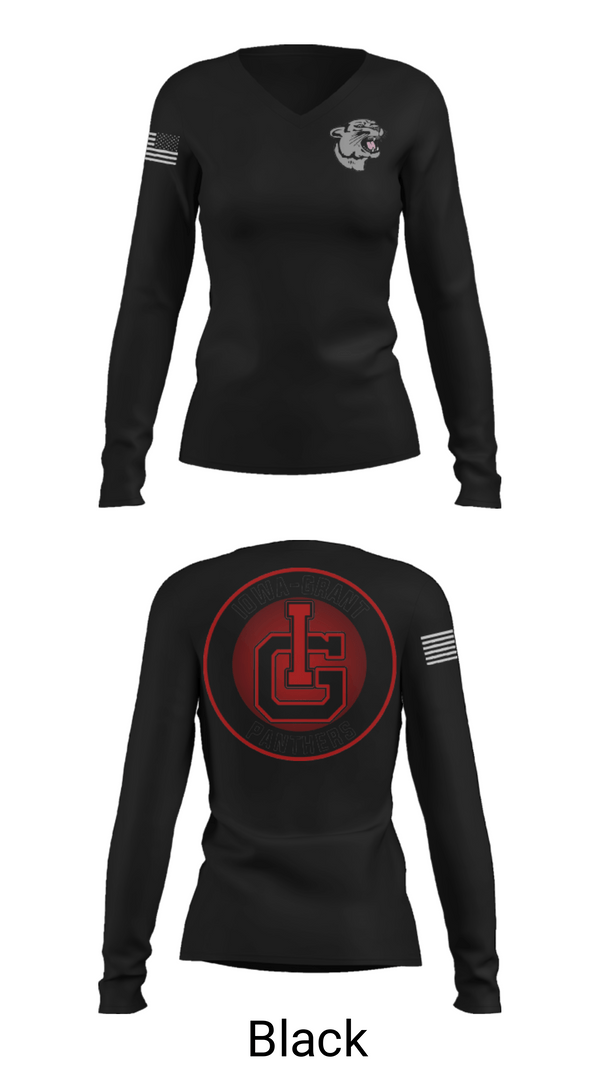 Women's Long Sleeve Vneck Shirt, Iowa-Grant Elementary School, Spirit Store, Teamtime, Team time, sublimation, custom sports apparel, team uniforms, spirit wear, spiritwear, sports uniforms, custom shirts, team store, custom team store, fundraiser sports, apparel fundraiser
