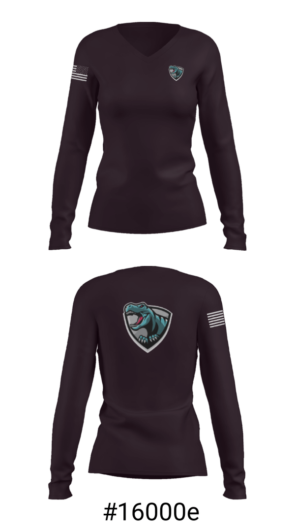 Women's Long Sleeve Vneck Shirt, Rex95 Dino’s, Bowling, Teamtime, Team time, sublimation, custom sports apparel, team uniforms, spirit wear, spiritwear, sports uniforms, custom shirts, team store, custom team store, fundraiser sports, apparel fundraiser