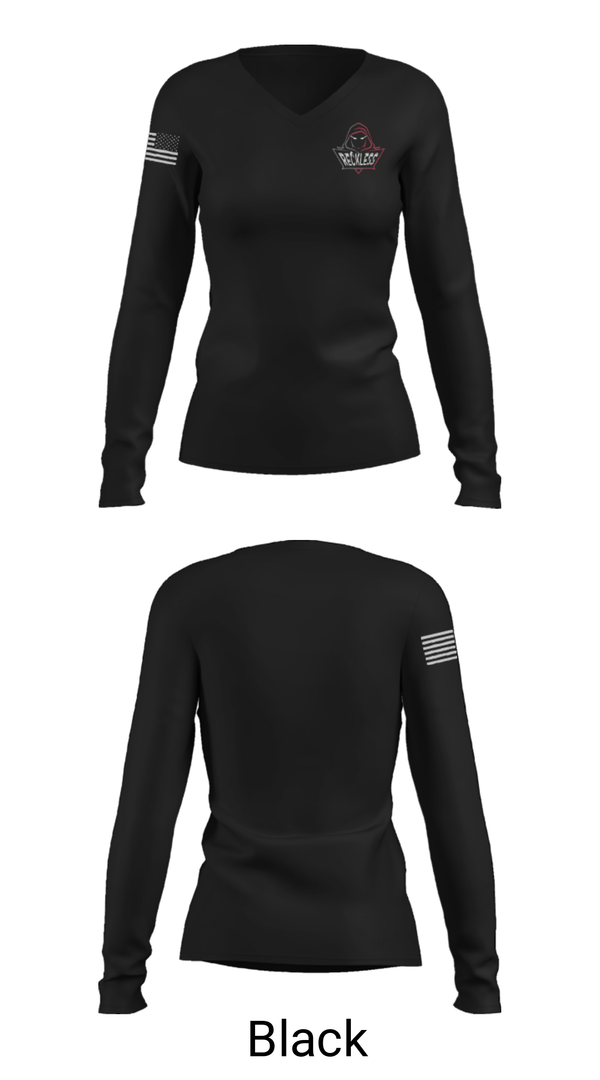 Women's Long Sleeve Vneck Shirt, Reckless, Football, Teamtime, Team time, sublimation, custom sports apparel, team uniforms, spirit wear, spiritwear, sports uniforms, custom shirts, team store, custom team store, fundraiser sports, apparel fundraiser