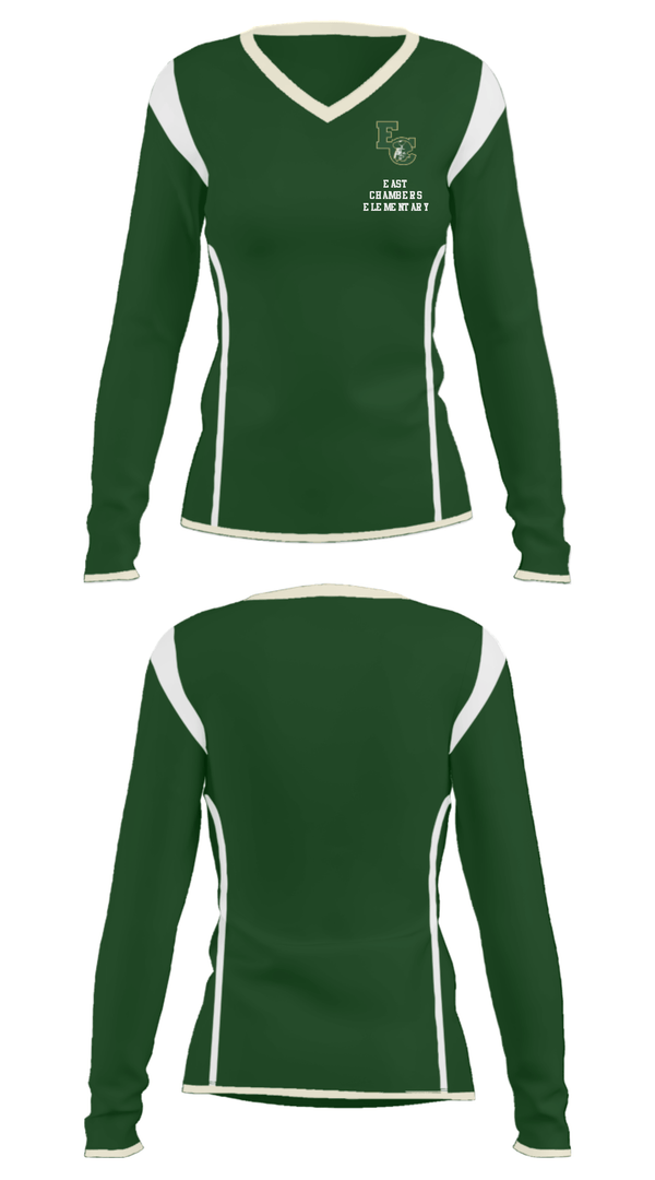 Women's Long Sleeve Vneck Shirt, East Chambers Elementary, Spirit Store, Teamtime, Team time, sublimation, custom sports apparel, team uniforms, spirit wear, spiritwear, sports uniforms, custom shirts, team store, custom team store, fundraiser sports, apparel fundraiser