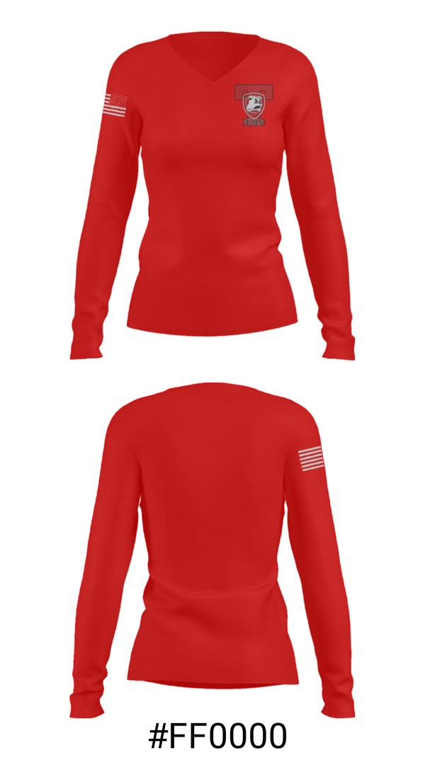 Women's Long Sleeve Vneck Shirt, Thomasville Middle School, Spirit Store, Teamtime, Team time, sublimation, custom sports apparel, team uniforms, spirit wear, spiritwear, sports uniforms, custom shirts, team store, custom team store, fundraiser sports, apparel fundraiser