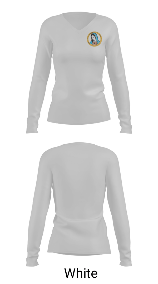 Women's Long Sleeve Vneck Shirt, Our Lady Of Guadalupe School, Spirit Store, Teamtime, Team time, sublimation, custom sports apparel, team uniforms, spirit wear, spiritwear, sports uniforms, custom shirts, team store, custom team store, fundraiser sports, apparel fundraiser