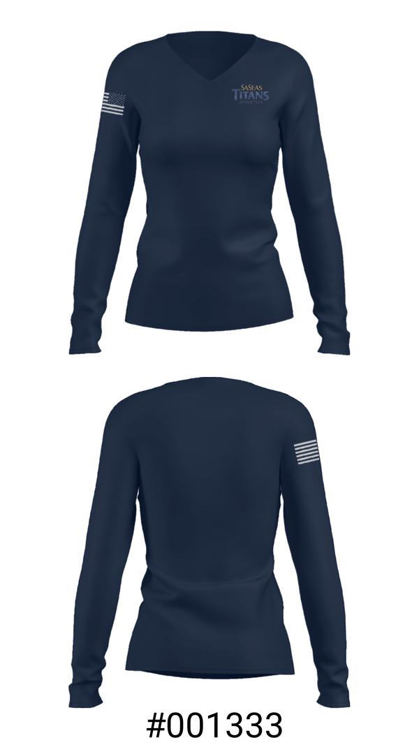Women's Long Sleeve Vneck Shirt, Saseas Titans Athletics, Spirit Store, Teamtime, Team time, sublimation, custom sports apparel, team uniforms, spirit wear, spiritwear, sports uniforms, custom shirts, team store, custom team store, fundraiser sports, apparel fundraiser