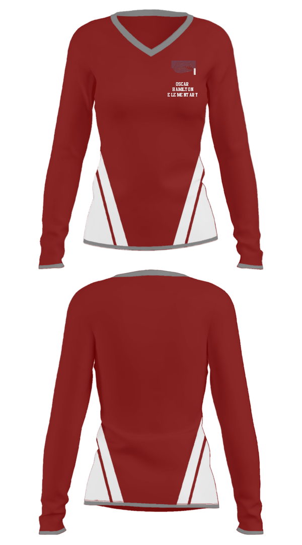 Women's Long Sleeve Vneck Shirt, Oscar Hamilton Elementary, Spirit Store, Teamtime, Team time, sublimation, custom sports apparel, team uniforms, spirit wear, spiritwear, sports uniforms, custom shirts, team store, custom team store, fundraiser sports, apparel fundraiser
